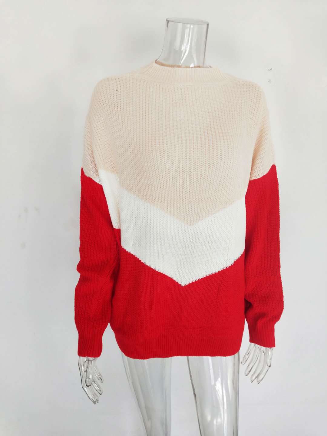 Women's Tricolor Inlaid Patchwork Knitted Sweater - Image 5