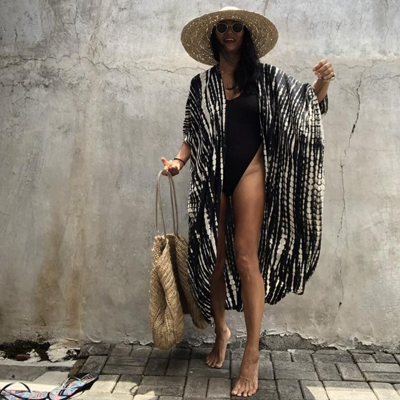 Sexy Bikini Cover-ups Boho Printed Fringed Long Kimono Carfigan Tunic Women Plus Size Beach Wear Swim Suit - Image 2