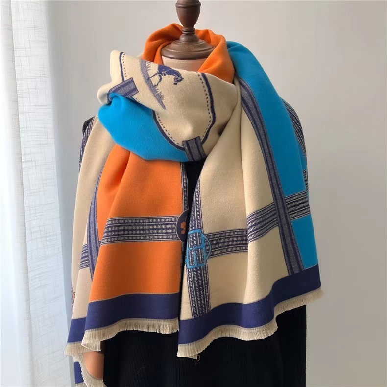 Korean Style Contrast Color Artificial Cashmere Scarf Women's New Winter - Image 6