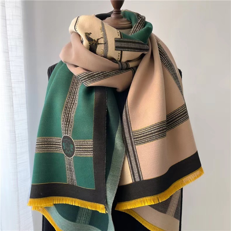 Korean Style Contrast Color Artificial Cashmere Scarf Women's New Winter - Image 4