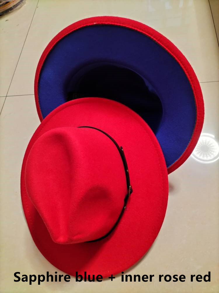 European And American Popular Woolen Top Color Matching Flat Brim Fedora Jazz Hat - Image 8