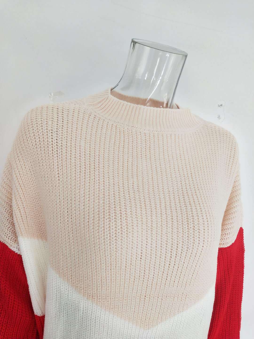 Women's Tricolor Inlaid Patchwork Knitted Sweater - Image 3