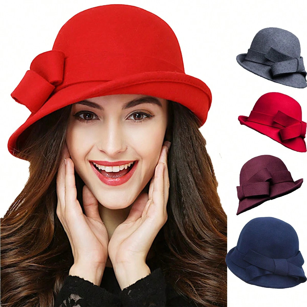 Women's French-style Elegant Retro Woolen Bowler Hat Curling Bow - Image 9