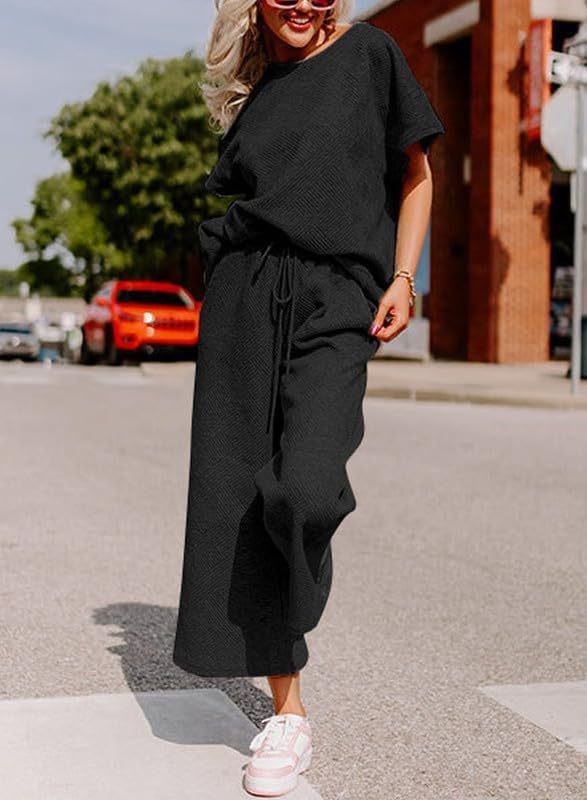 Solid Color Texture Casual Fashion Women's Wear Short-sleeved Trousers Two-piece Set - Image 10