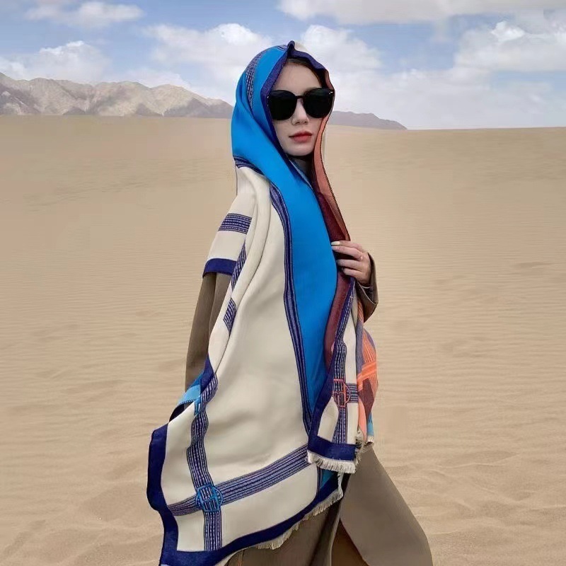 Korean Style Contrast Color Artificial Cashmere Scarf Women's New Winter - Image 7