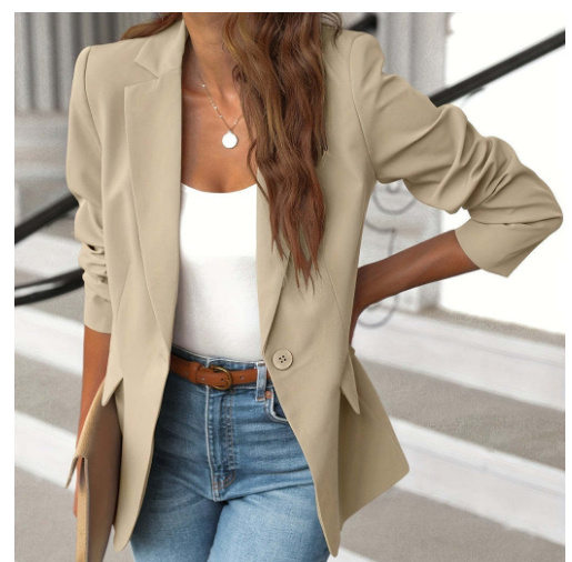 Polyester Autumn Long Sleeve Solid Color Cardigan Small Suit Jacket For Women - Image 2