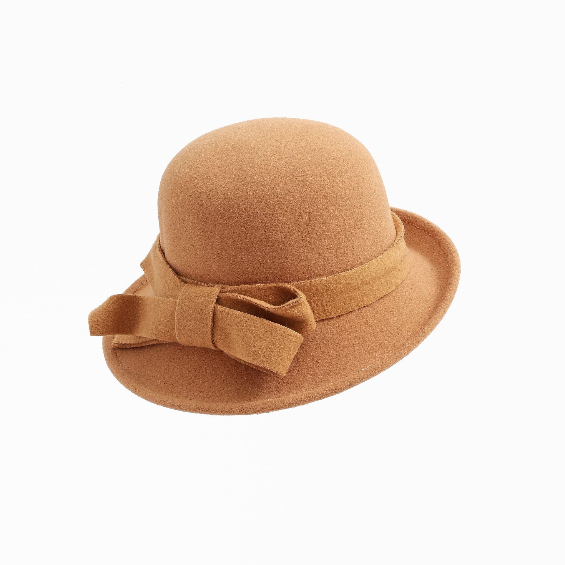 Women's French-style Elegant Retro Woolen Bowler Hat Curling Bow - Image 5