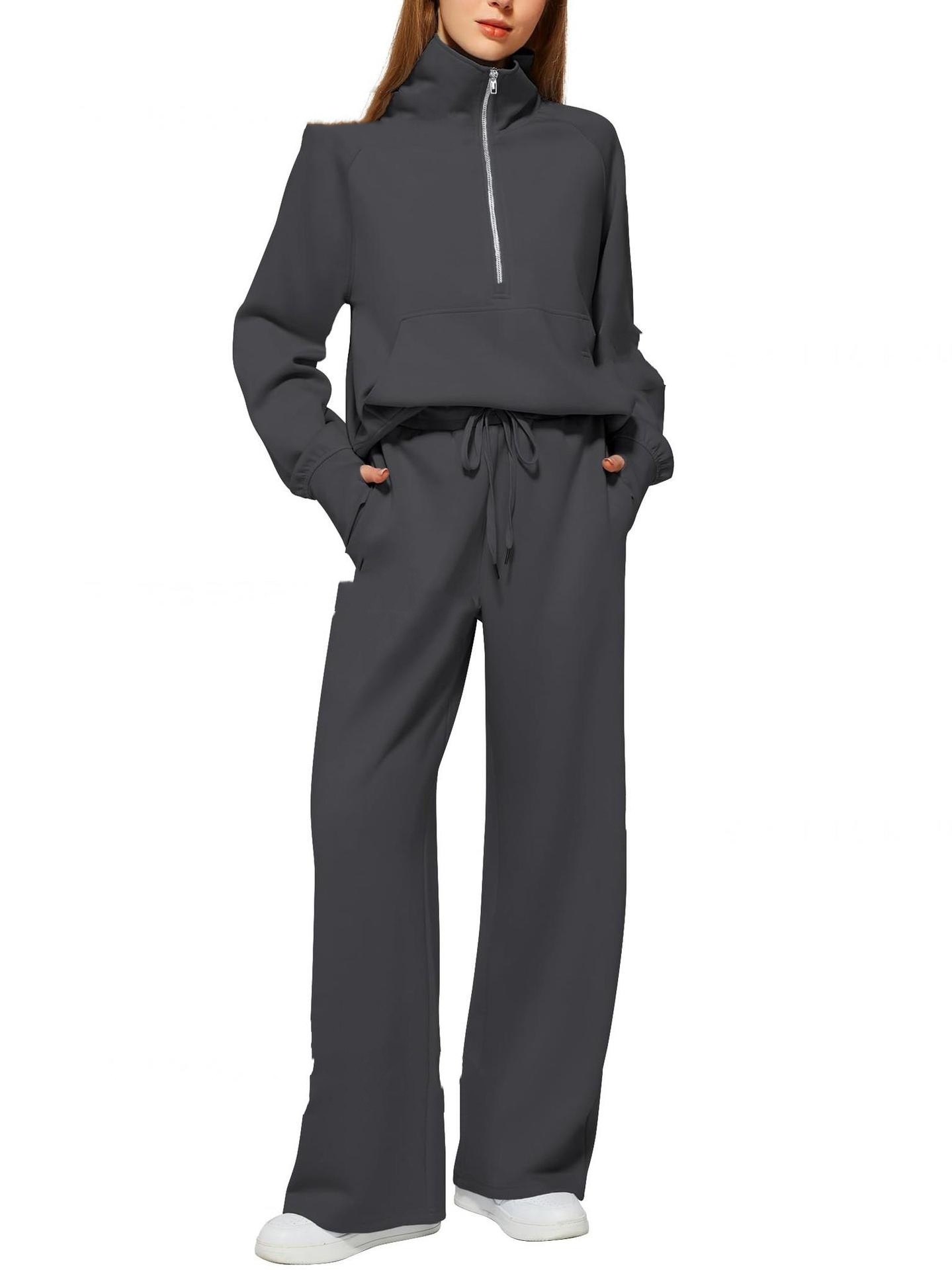 Solid Color Long-sleeved Sweater Trousers Suit Women's Suit - Image 8