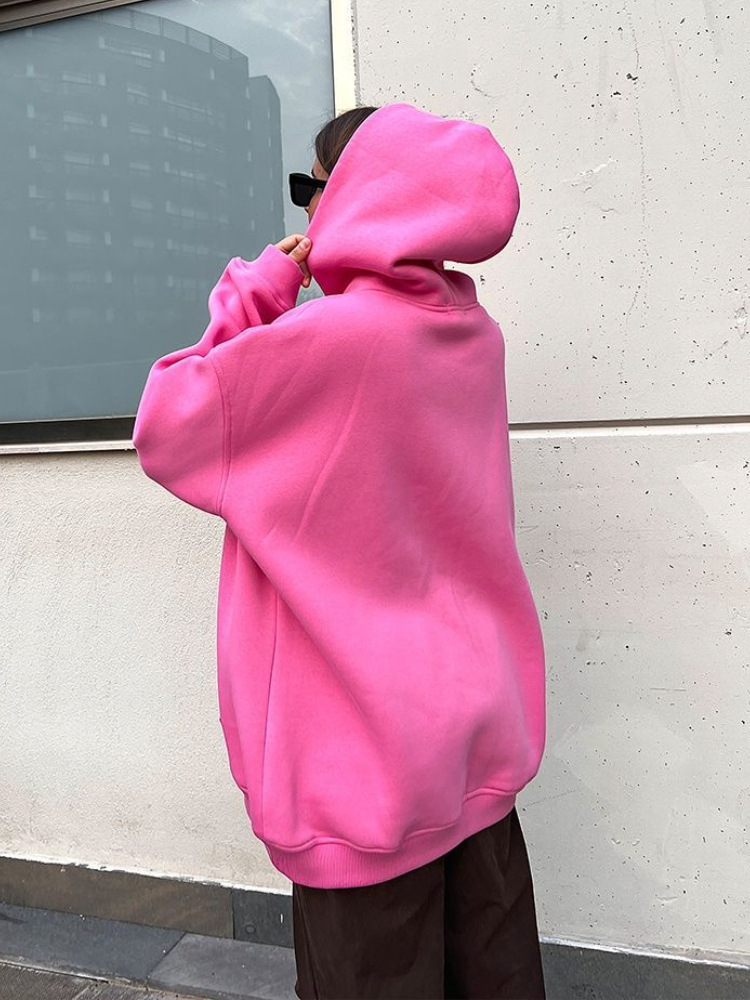 Street Boyfriend Style Polar Fleece Loose Pockets Hooded Sweater - Image 7