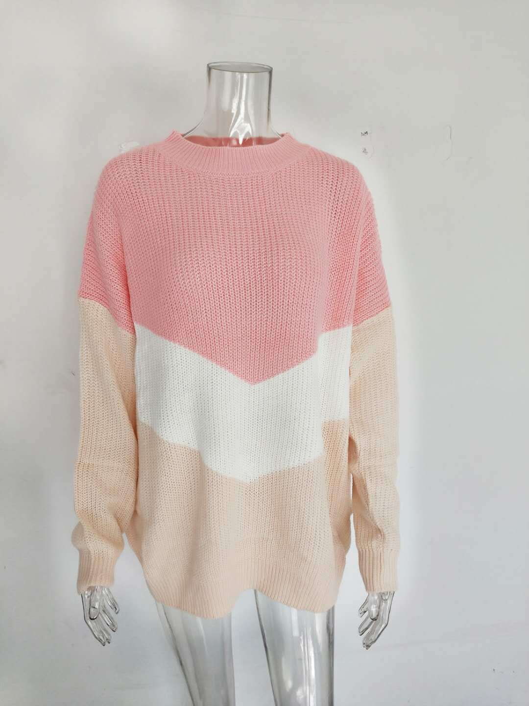 Women's Tricolor Inlaid Patchwork Knitted Sweater - Image 2