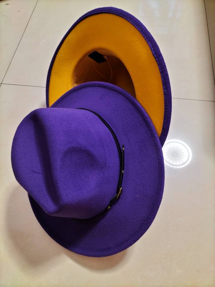European And American Popular Woolen Top Color Matching Flat Brim Fedora Jazz Hat - Image 4