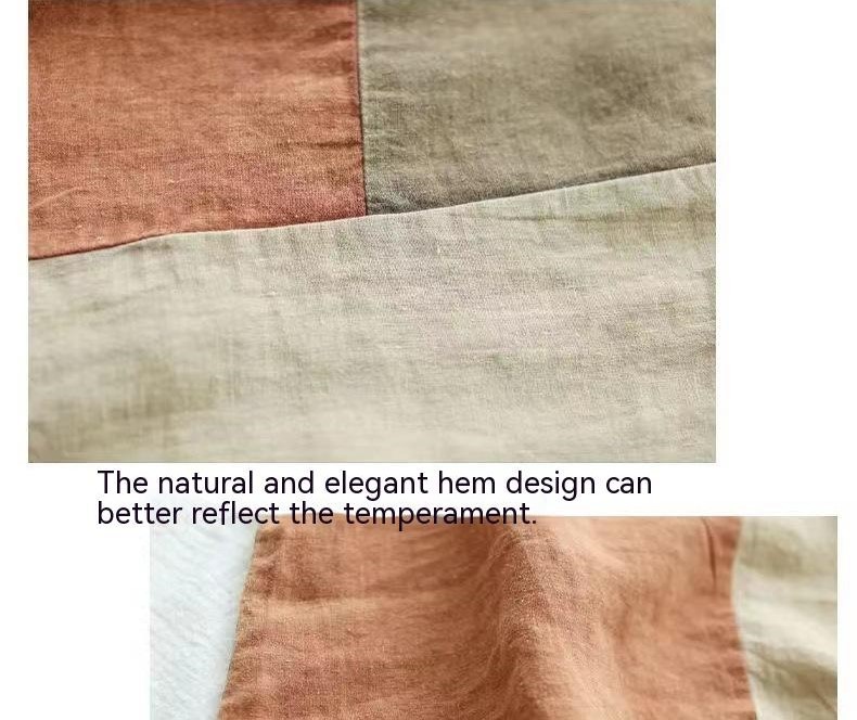 Cotton Linen Contrast Color T-shirt Artistic Design Half Sleeve Women - Image 3