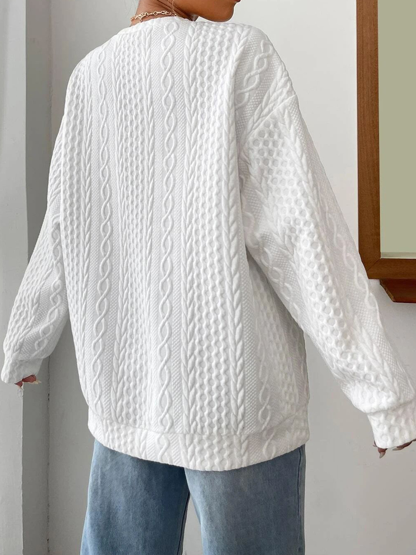 Women's Casual Jacquard Oversized Round Neck Hoodie - Image 2