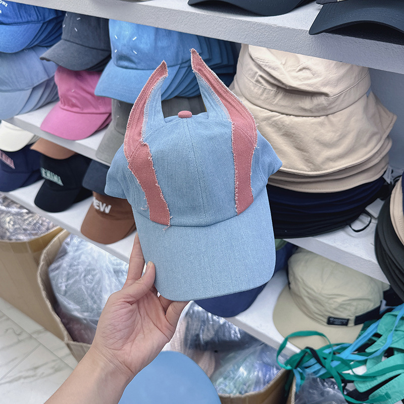 American Retro Denim Patch Ear Baseball Cap Waste Soil Style - Image 2