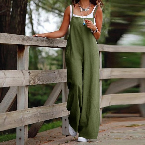 Women's Sleeveless Jumpsuit With Pockets And Adjustable Shoulder Strap Fashion Loose Wide Leg Straight Overalls Summer Beach Trousers - Image 7