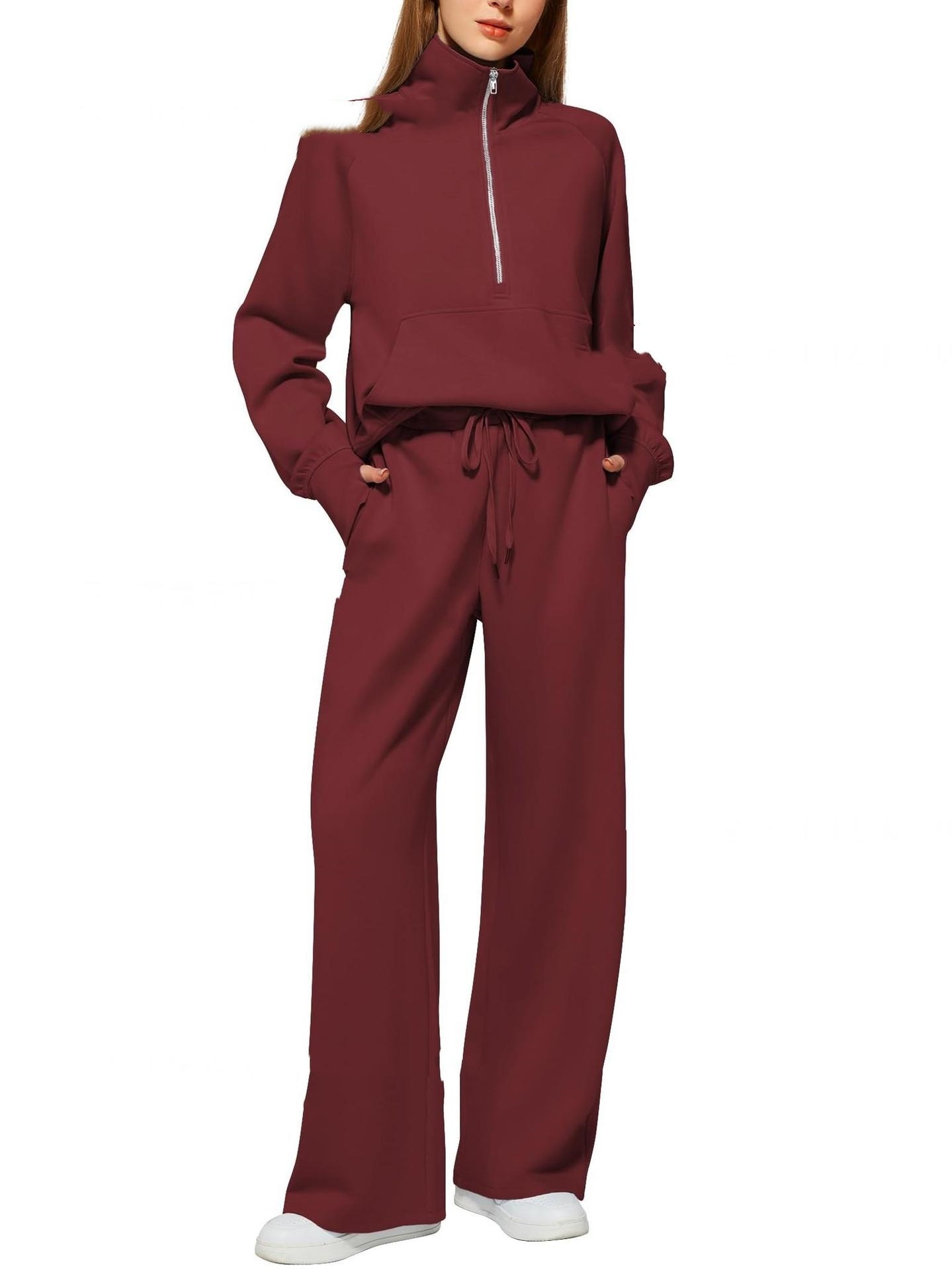 Solid Color Long-sleeved Sweater Trousers Suit Women's Suit - Image 3