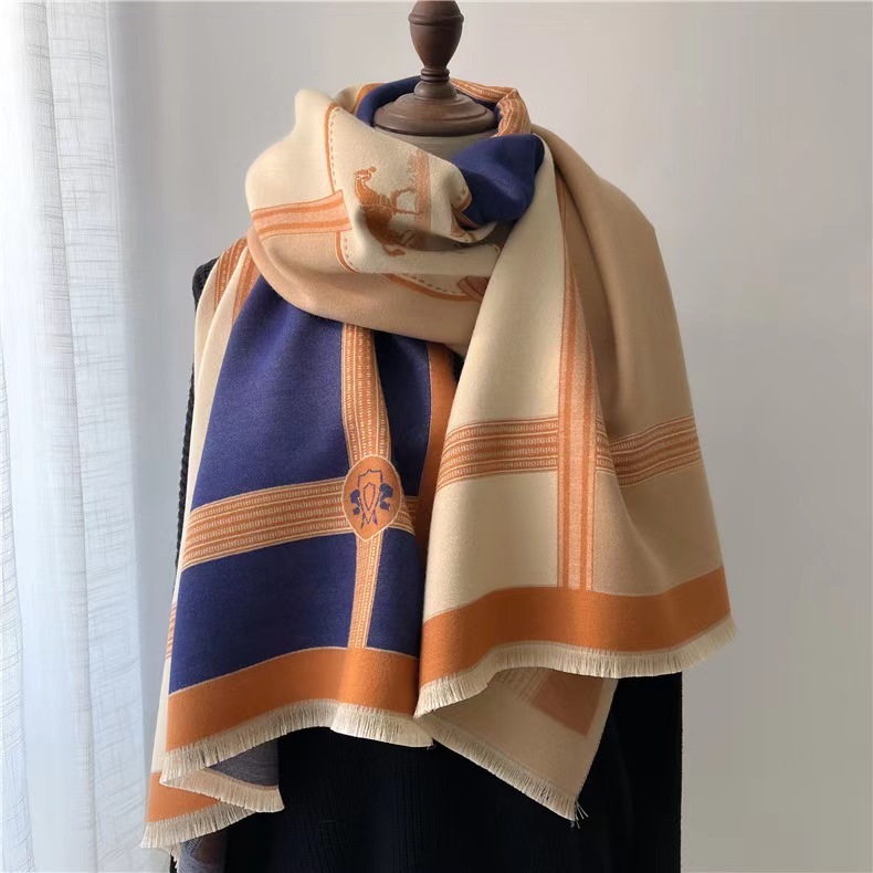 Korean Style Contrast Color Artificial Cashmere Scarf Women's New Winter - Image 2