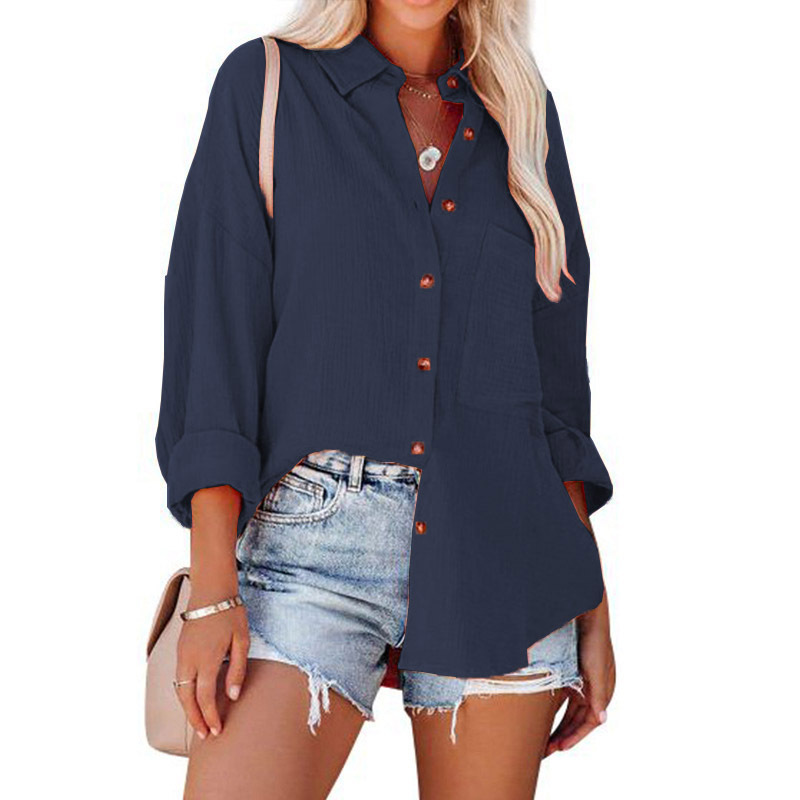 Women's Dropped Shoulder Bat Shirt Casual Long Sleeve Shirt - Image 9