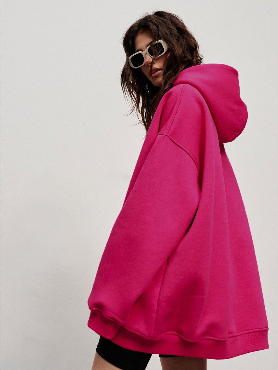 Street Boyfriend Style Polar Fleece Loose Pockets Hooded Sweater - Image 2