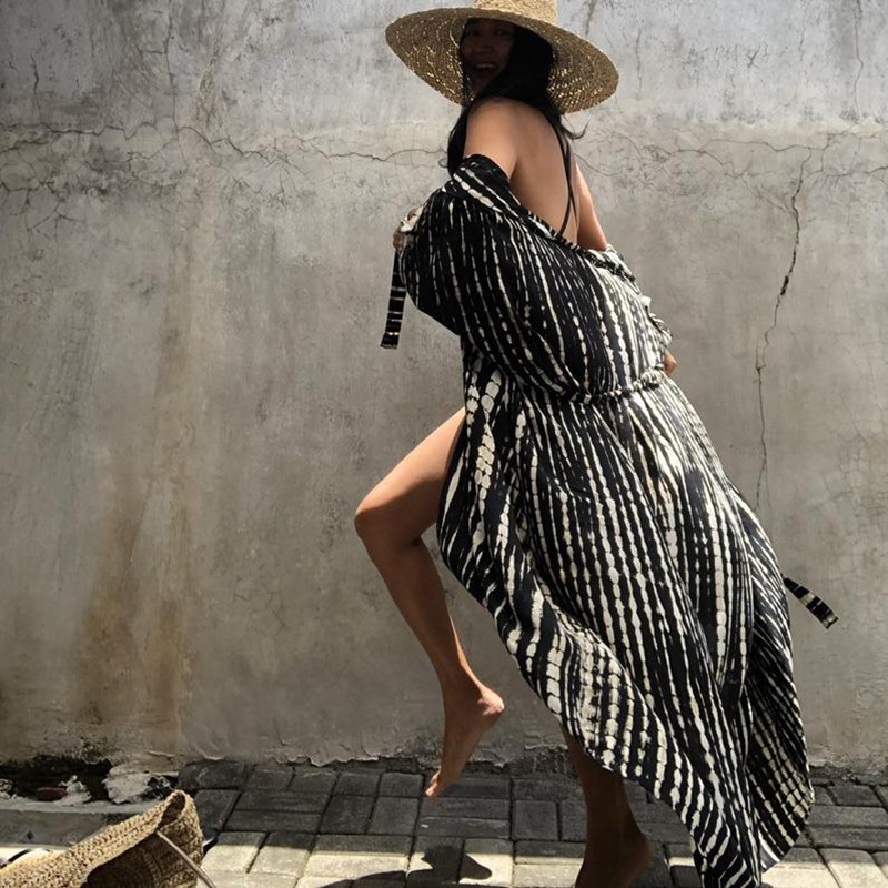 Sexy Bikini Cover-ups Boho Printed Fringed Long Kimono Carfigan Tunic Women Plus Size Beach Wear Swim Suit - Image 3