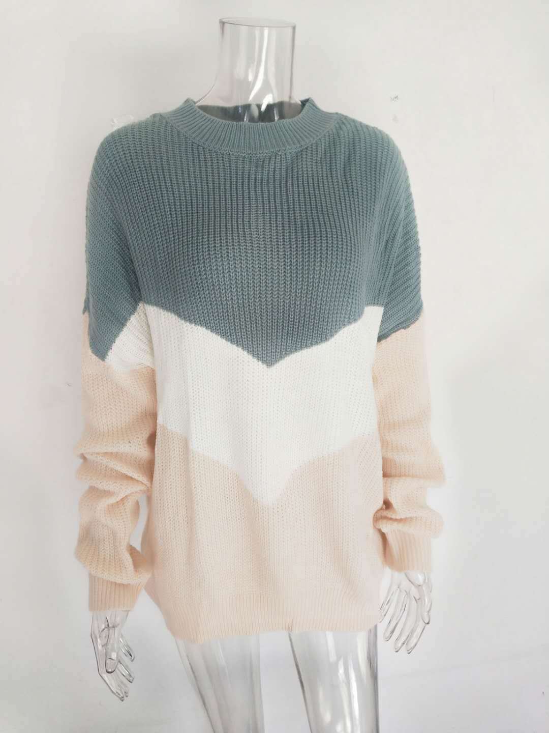 Women's Tricolor Inlaid Patchwork Knitted Sweater - Image 8