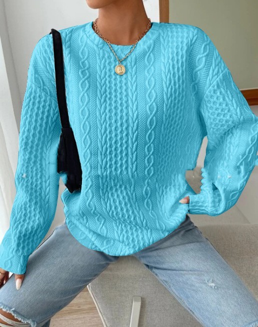 Women's Casual Jacquard Oversized Round Neck Hoodie - Image 3