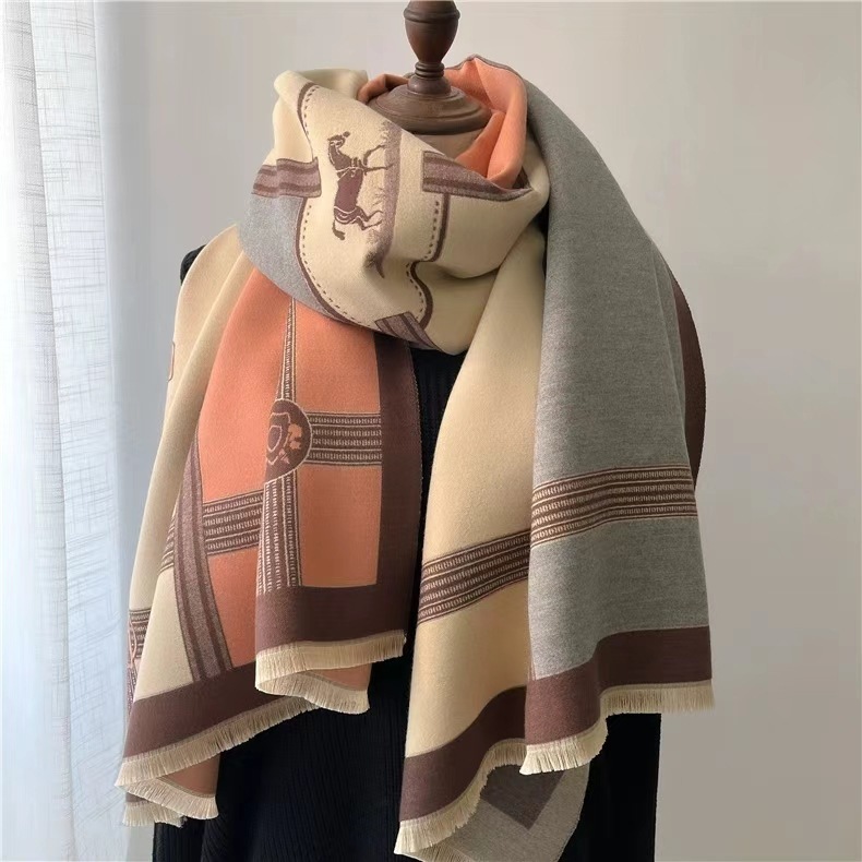 Korean Style Contrast Color Artificial Cashmere Scarf Women's New Winter - Image 3