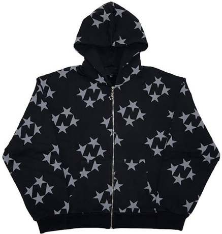 Stars Printed Zipper Hooded Cardigan Couple Fashion Outerwear Hoodies Sweatshirt Street Men Women Coat - Image 3