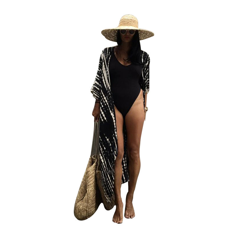 Sexy Bikini Cover-ups Boho Printed Fringed Long Kimono Carfigan Tunic Women Plus Size Beach Wear Swim Suit - Image 4
