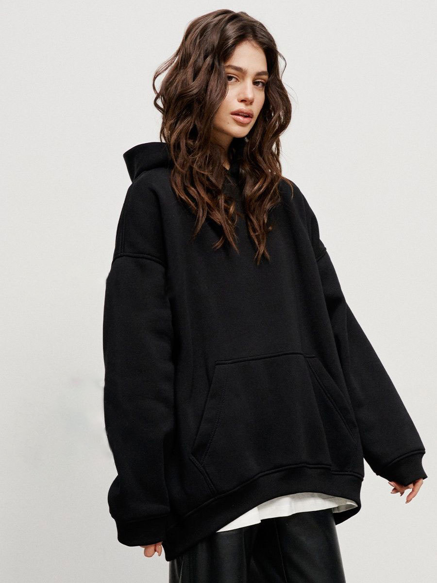 Street Boyfriend Style Polar Fleece Loose Pockets Hooded Sweater - Image 9