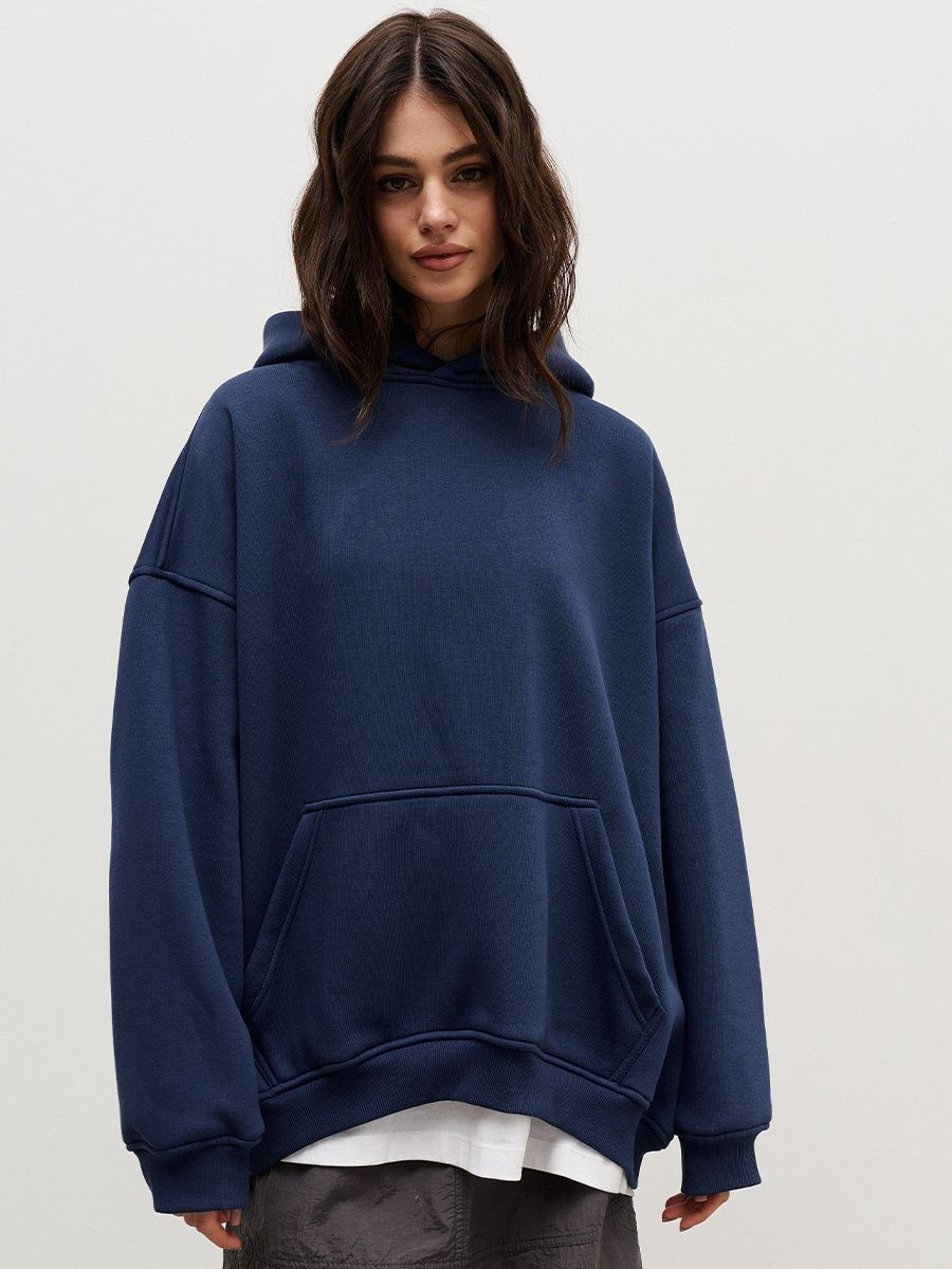 Street Boyfriend Style Polar Fleece Loose Pockets Hooded Sweater - Image 4