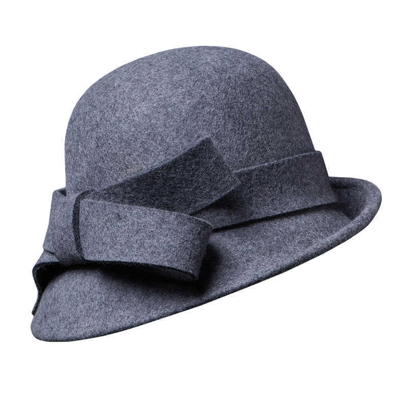Women's French-style Elegant Retro Woolen Bowler Hat Curling Bow - Image 4