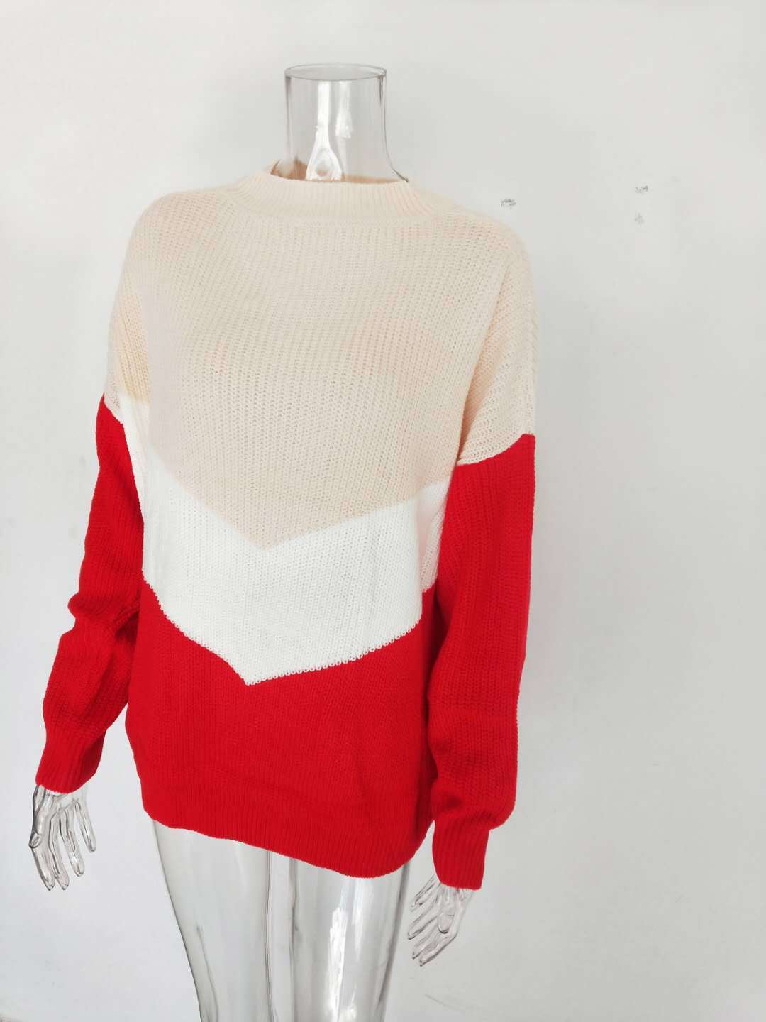 Women's Tricolor Inlaid Patchwork Knitted Sweater - Image 6
