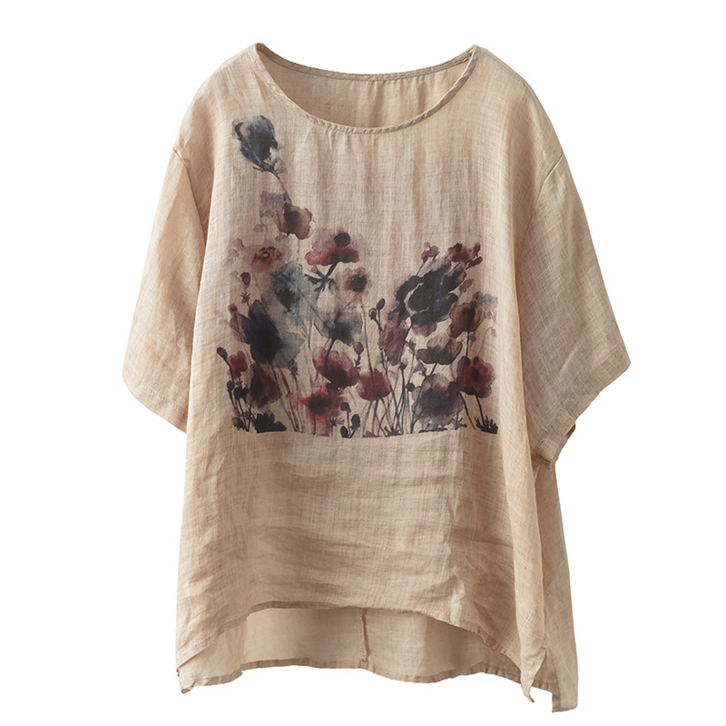 Summer New Vintage Ink Print Front Short Back Long Casual T-shirt - Image 8