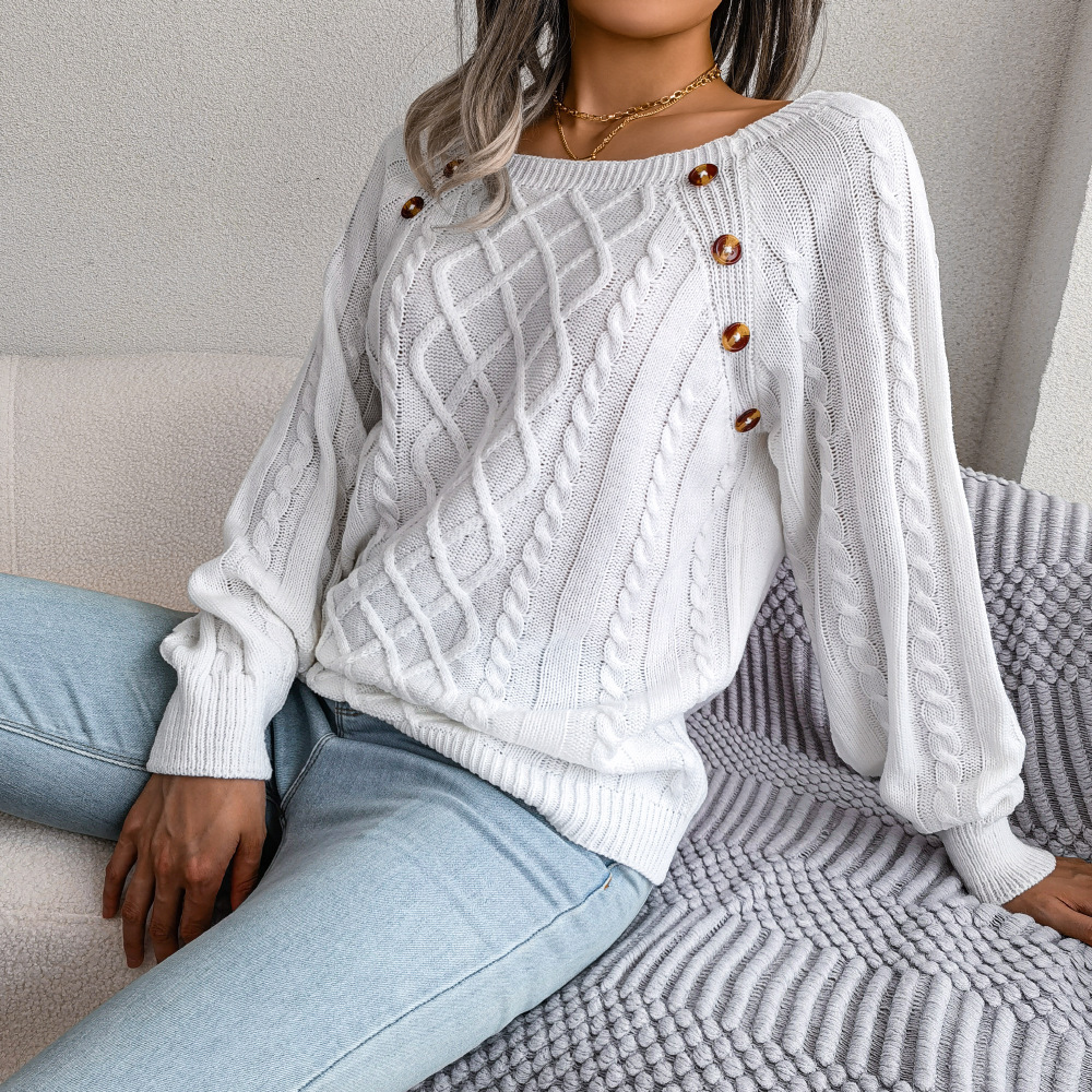 Square Neck Button Fried Dough Twists Knitting Pullover Sweater - Image 7