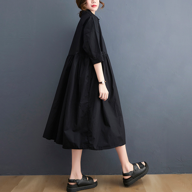 New Solid Color Casual Loose Large Size Short Sleeve Dress Women - Image 2