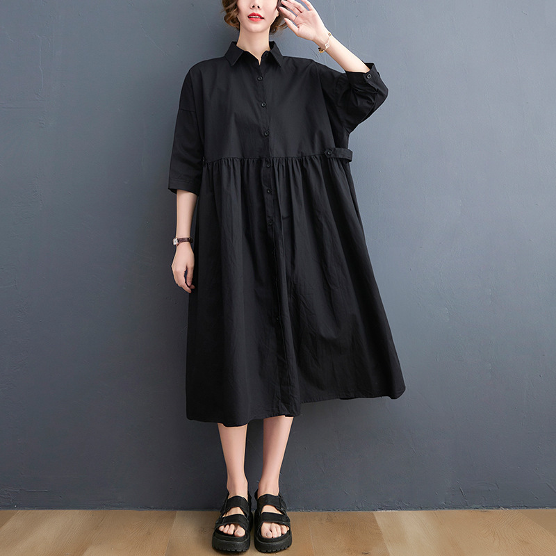 New Solid Color Casual Loose Large Size Short Sleeve Dress Women - Image 3