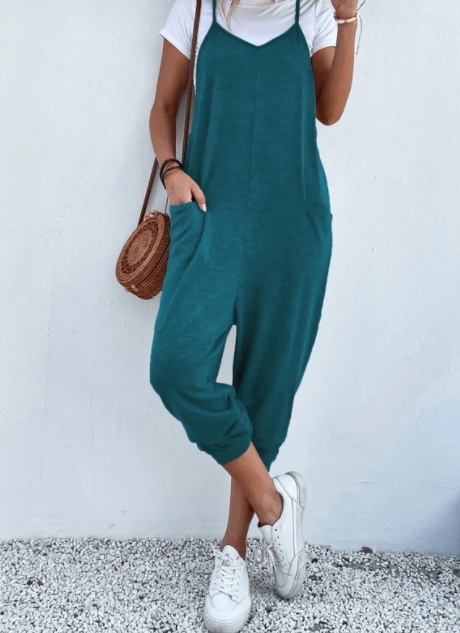 Women's Solid Color Zipper Patch Pocket Sling Jumpsuit For Women - Image 4