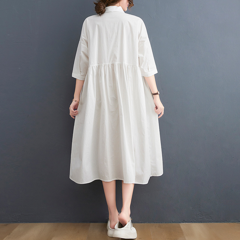 New Solid Color Casual Loose Large Size Short Sleeve Dress Women - Image 5