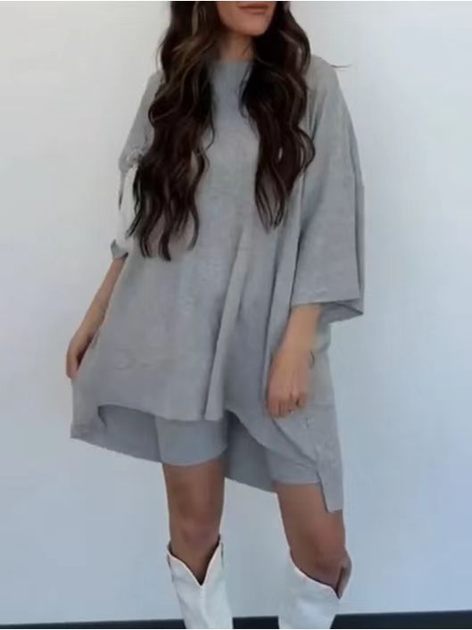 Women's Clothing Fashion Solid Color Loose T-shirt Tight Shorts Women - Image 4