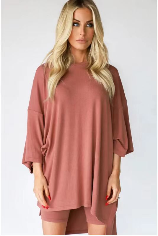 Women's Clothing Fashion Solid Color Loose T-shirt Tight Shorts Women - Image 2