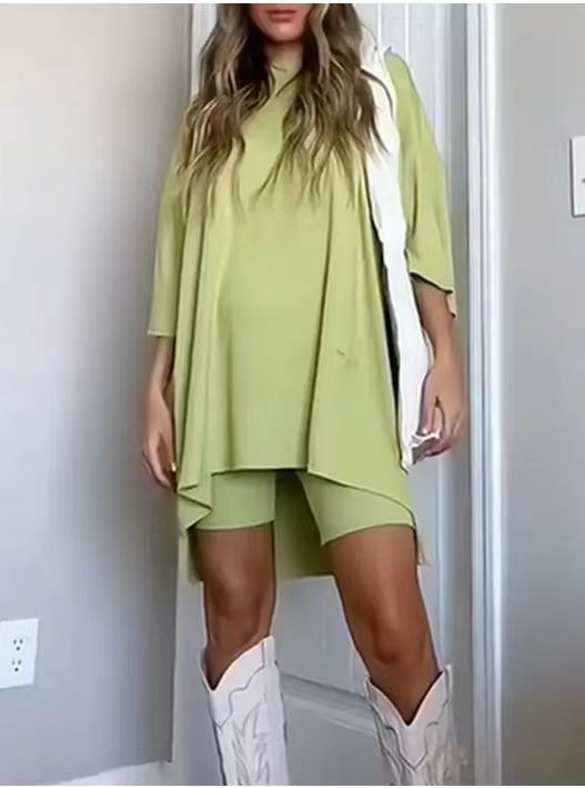 Women's Clothing Fashion Solid Color Loose T-shirt Tight Shorts Women - Image 7