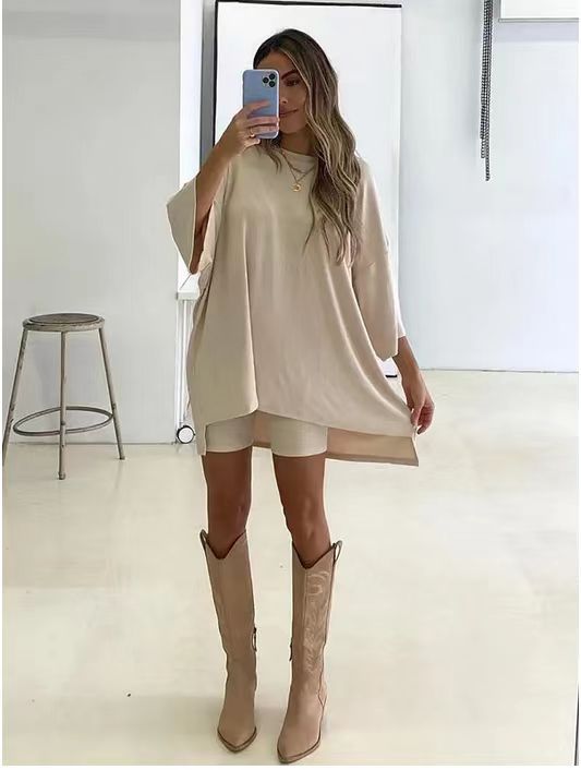 Women's Clothing Fashion Solid Color Loose T-shirt Tight Shorts Women - Image 9