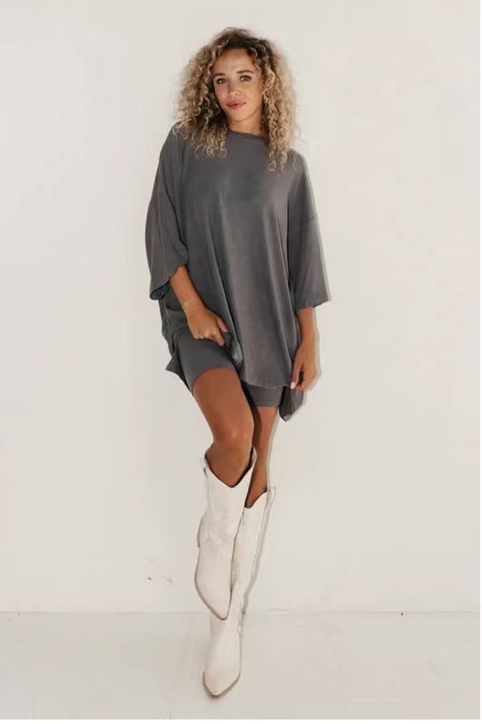 Women's Clothing Fashion Solid Color Loose T-shirt Tight Shorts Women - Image 8