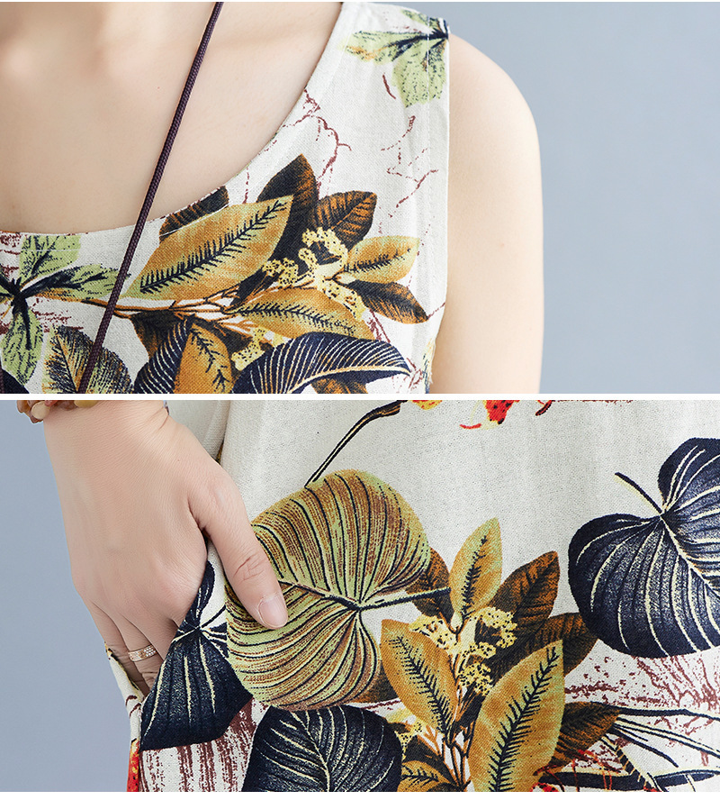 Printed Cotton Linen Round Neck Sleeveless Dress Women's - Image 7