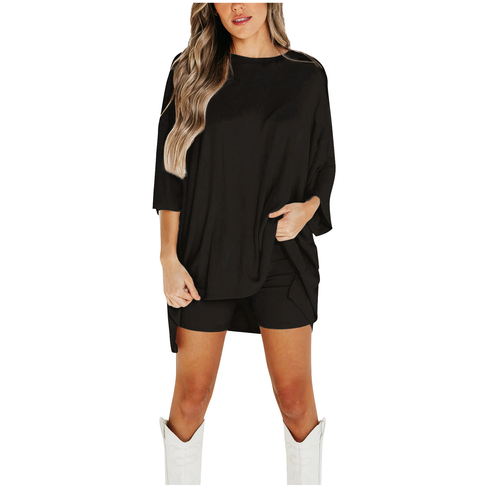 Women's Clothing Fashion Solid Color Loose T-shirt Tight Shorts Women - Image 5