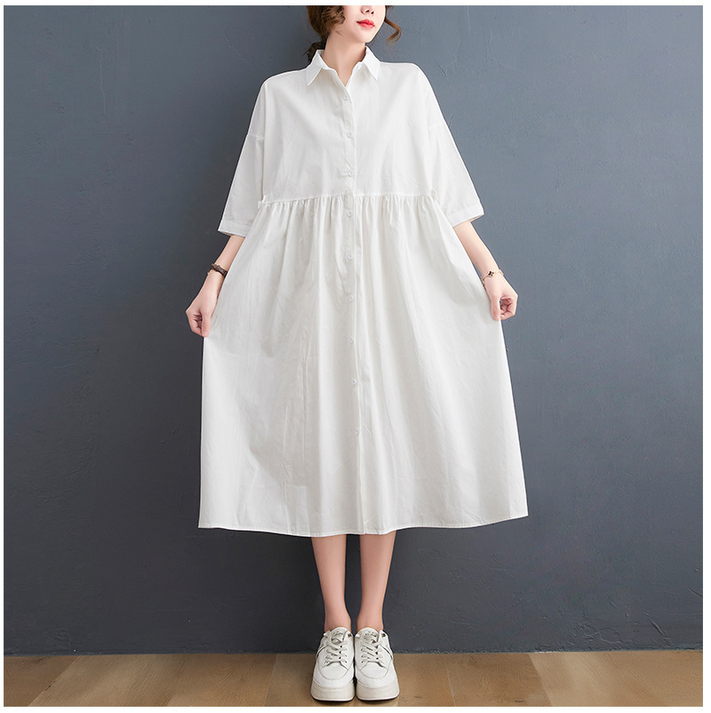 New Solid Color Casual Loose Large Size Short Sleeve Dress Women - Image 4